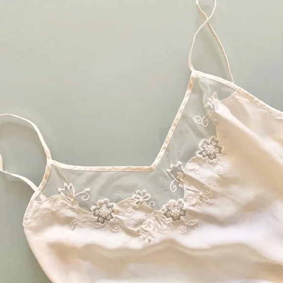 Vintage Y2K Backless 100% Silk Dress Mesh Bodice Beaded Silk Dress - Picture 12 of 16